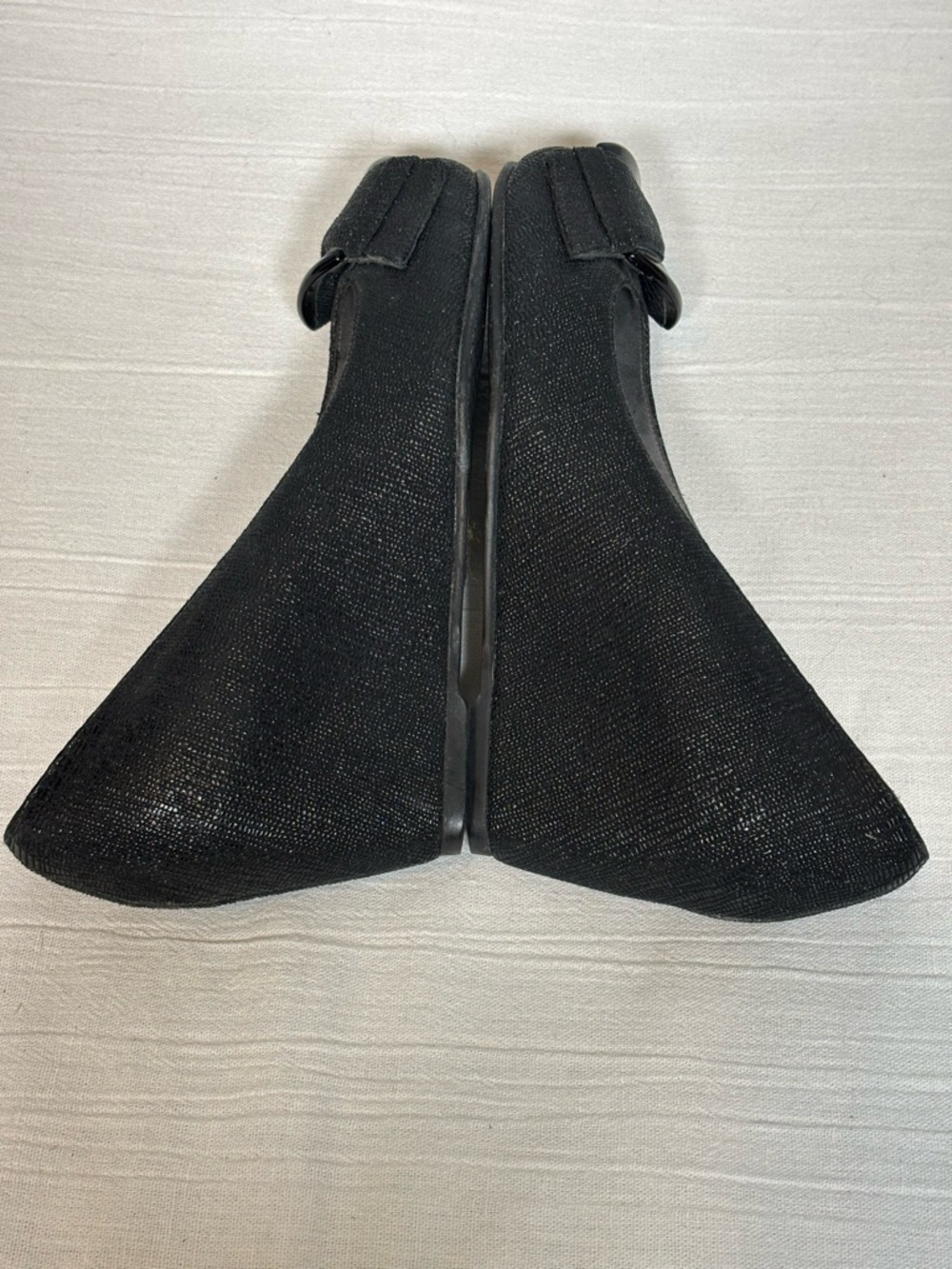 Stuart Weitzman Bucalina Textured Buckle Wedge Shoes-Black-Women Size 6.5 - Picture 7 of 11